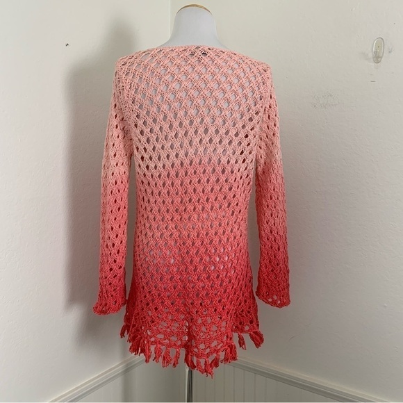 Tommy Bahama Ombré Crochet Tunic Sweater Top Coverup Womens L Beachy Coral Boho - Picture 7 of 14